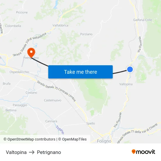 Valtopina to Petrignano map