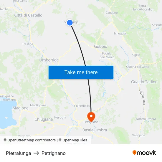 Pietralunga to Petrignano map