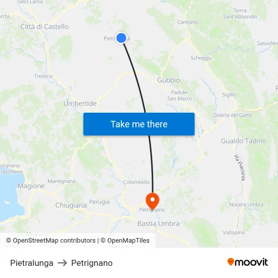 Pietralunga to Petrignano map