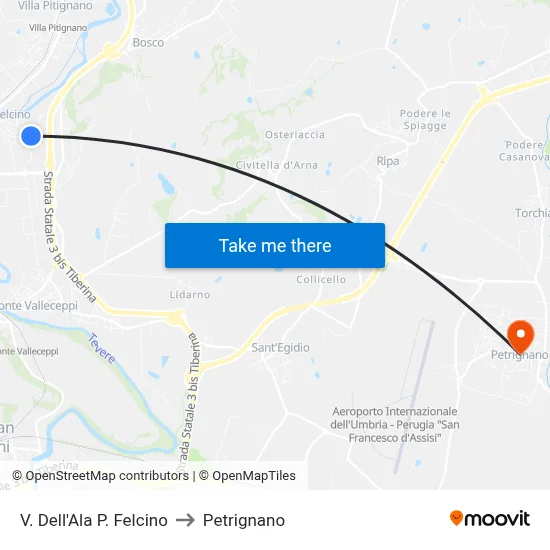 Ala Street - Ponte Felcino to Petrignano map