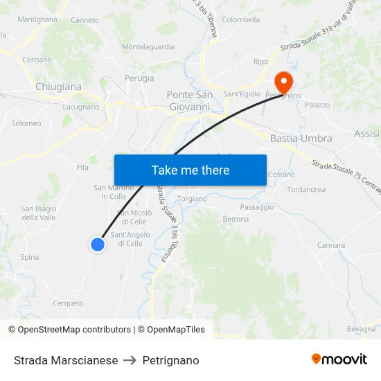 Marscianese Road to Petrignano map