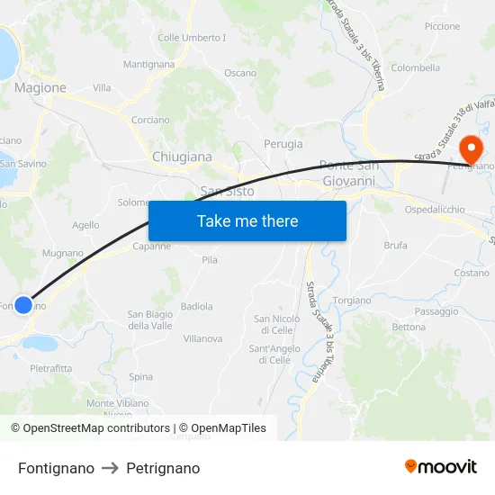 Fontignano to Petrignano map