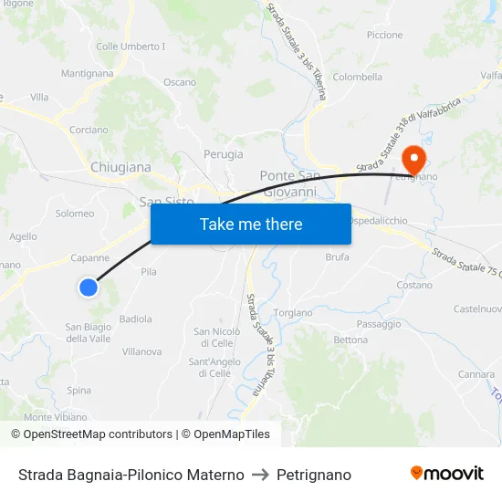 Strada Bagnaia-Pilonico Materno to Petrignano map