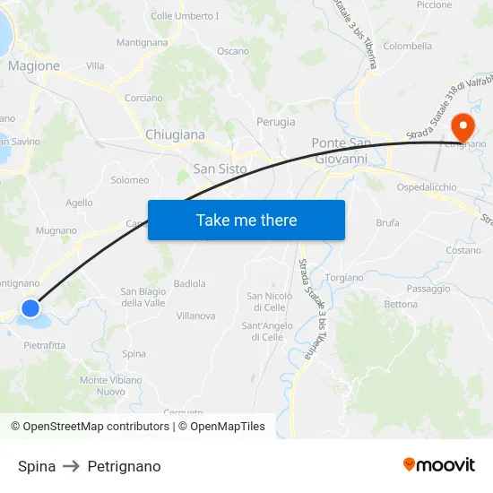 Spina to Petrignano map