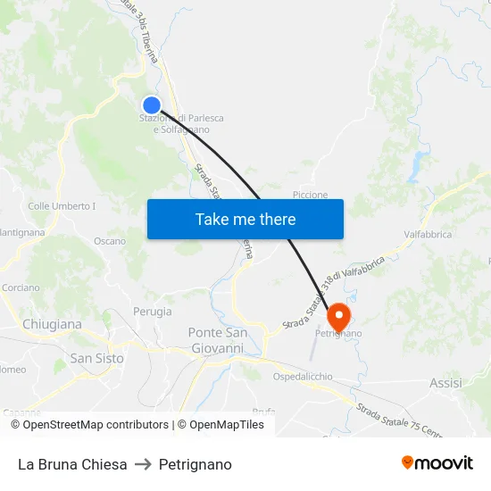 La Bruna Chiesa to Petrignano map