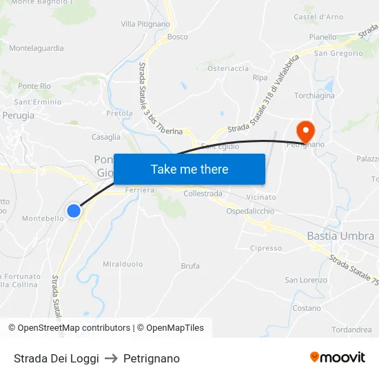 Strada Dei Loggi to Petrignano map