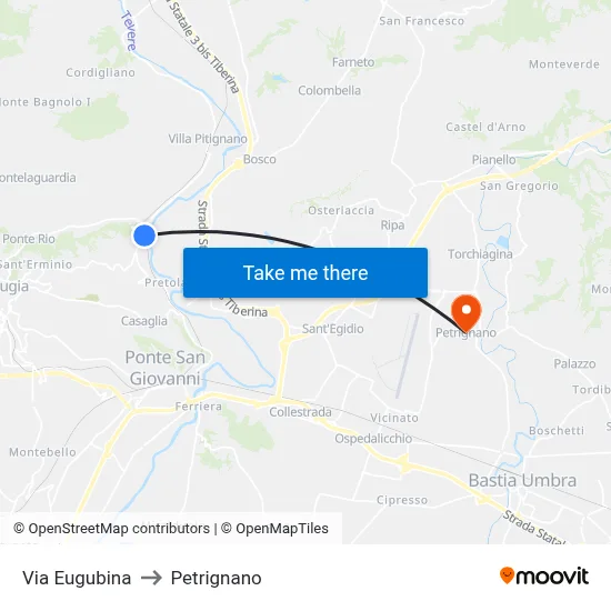 Eugubina Street to Petrignano map