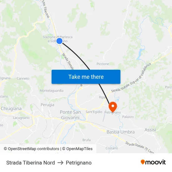 North Tiber Road to Petrignano map