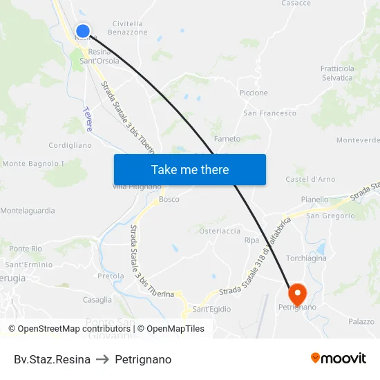 Bv.Staz.Resina to Petrignano map