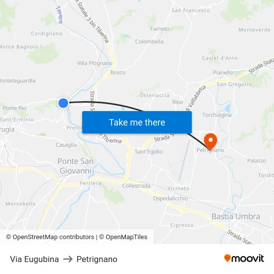 Via Eugubina to Petrignano map