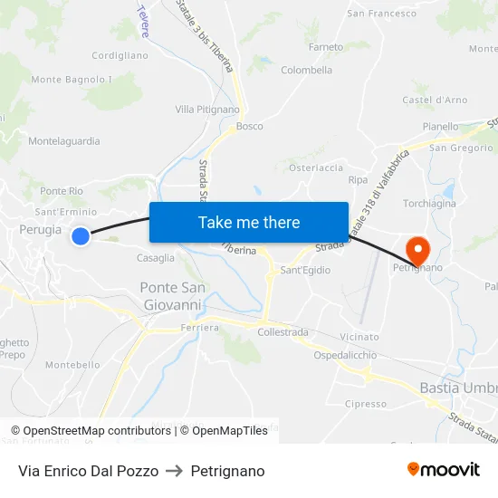 Via Enrico Dal Pozzo to Petrignano map