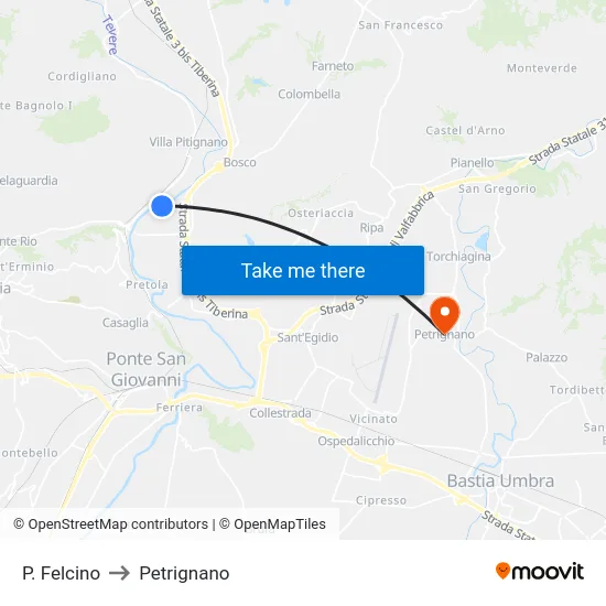 P. Felcino to Petrignano map