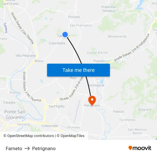 Farneto to Petrignano map