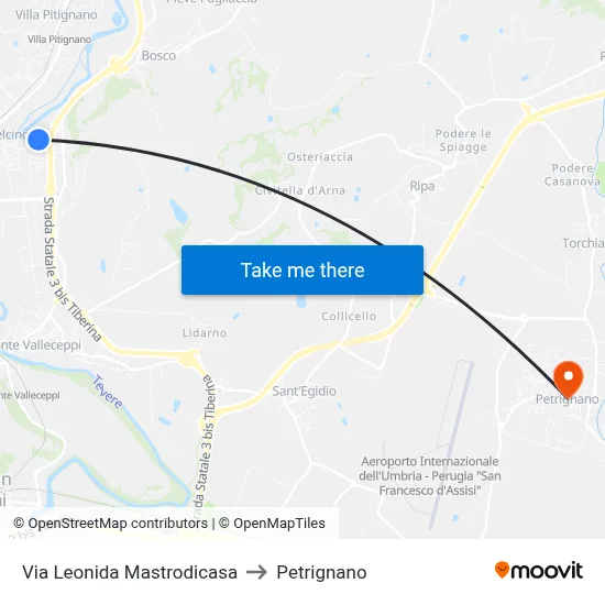 Leonida Mastrodicasa Street to Petrignano map