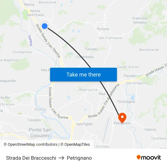 Strada Dei Bracceschi to Petrignano map