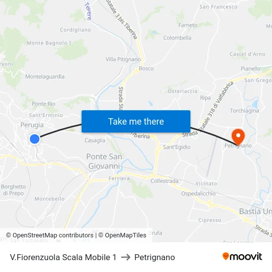 V.Fiorenzuola Scala Mobile 1 to Petrignano map