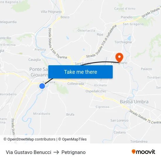 Via Gustavo Benucci to Petrignano map