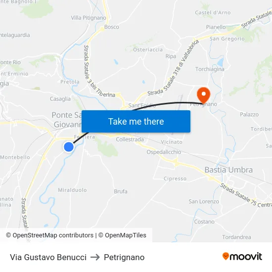 Via Gustavo Benucci to Petrignano map
