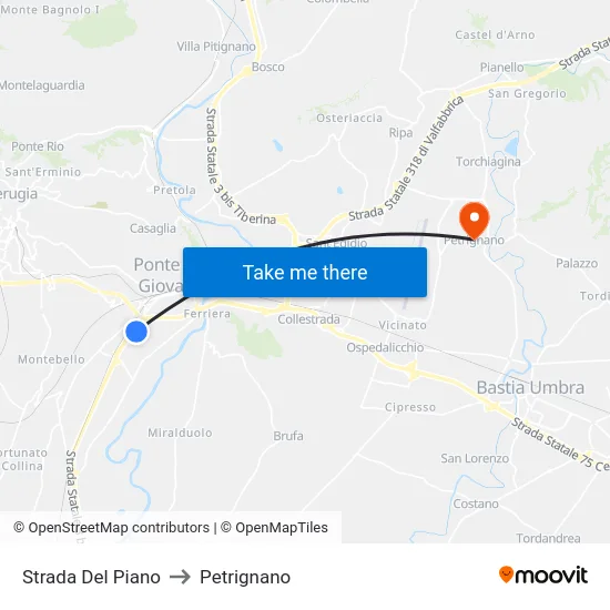 Strada Del Piano to Petrignano map