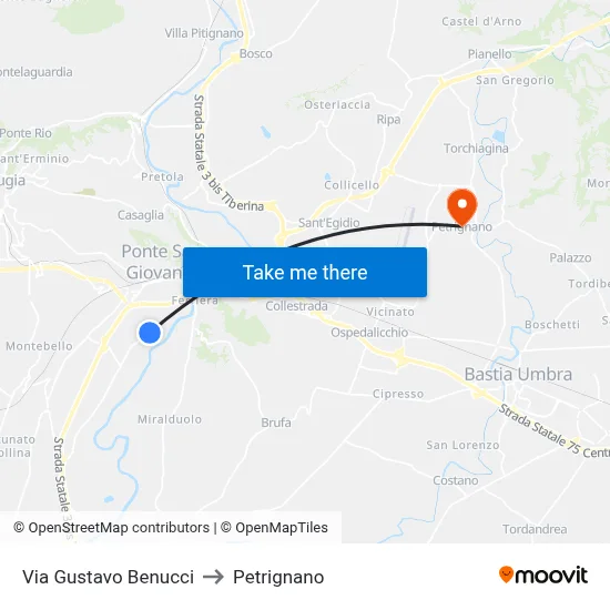 Via Gustavo Benucci to Petrignano map