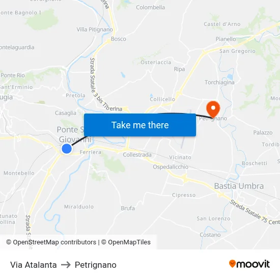 Atalanta Street to Petrignano map