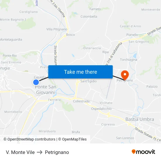 V. Monte Vile to Petrignano map