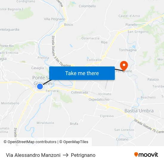 Alessandro Manzoni Street to Petrignano map