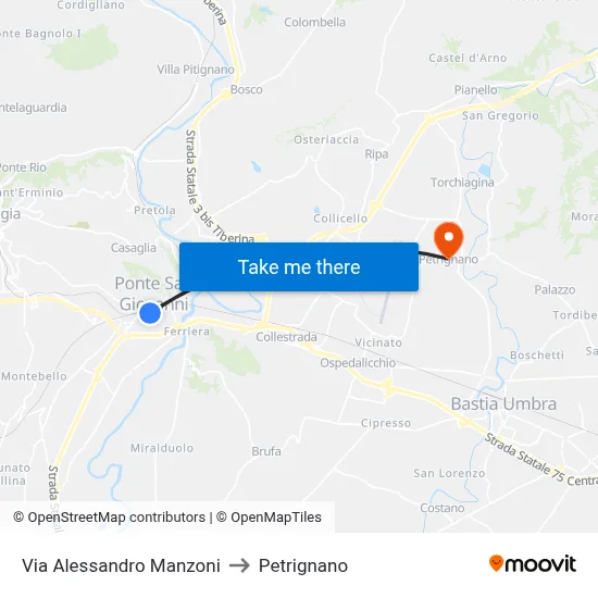 Alessandro Manzoni Street to Petrignano map