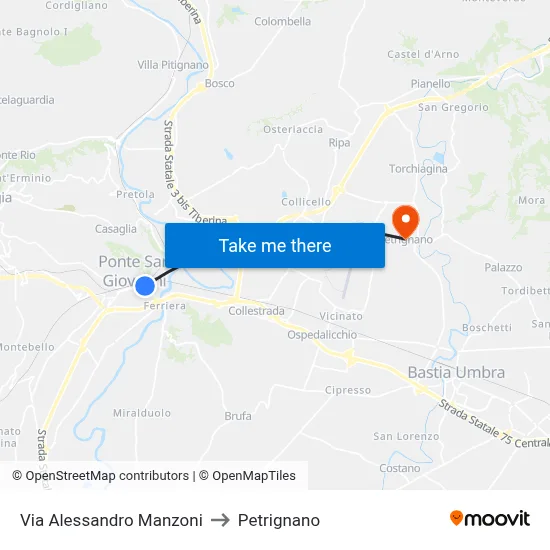 Alessandro Manzoni Street to Petrignano map