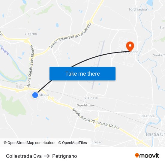 Collestrada Cva to Petrignano map