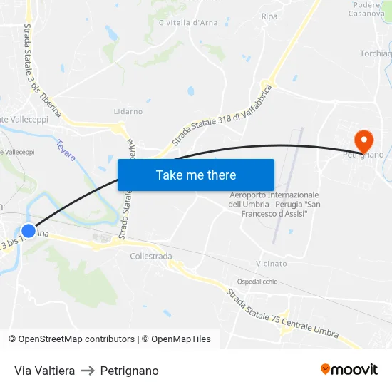 Valtiera Street to Petrignano map