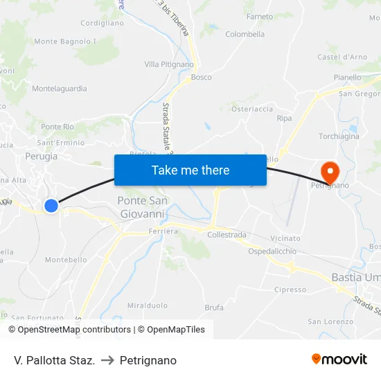 Via Pallotta Station to Petrignano map