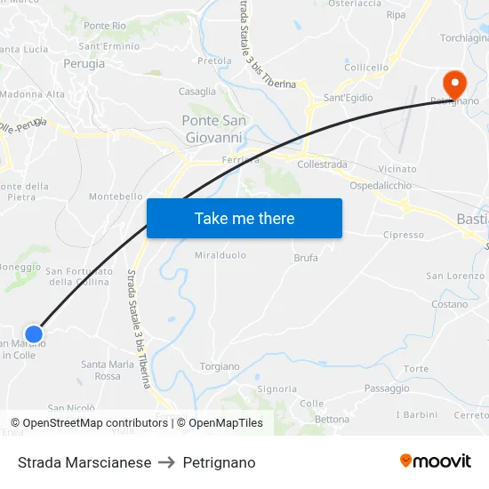 Marscianese Road to Petrignano map