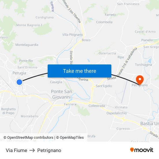 Via Fiume to Petrignano map