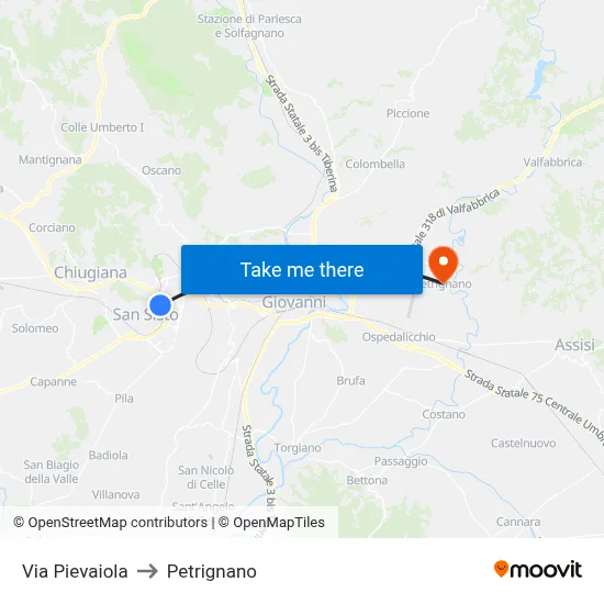 Via Pievaiola to Petrignano map