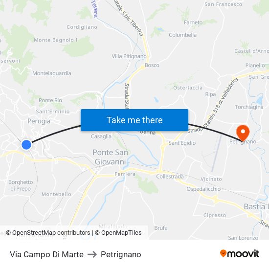 Via Campo Di Marte to Petrignano map