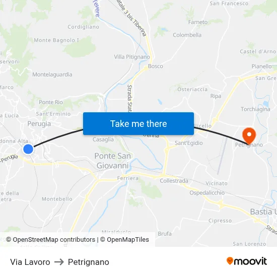 Work Street to Petrignano map