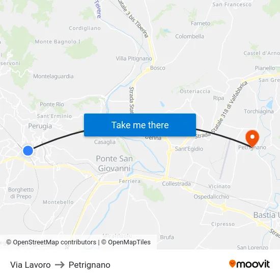 Via Lavoro to Petrignano map