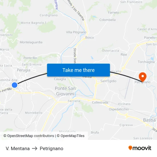 Via Mentana to Petrignano map