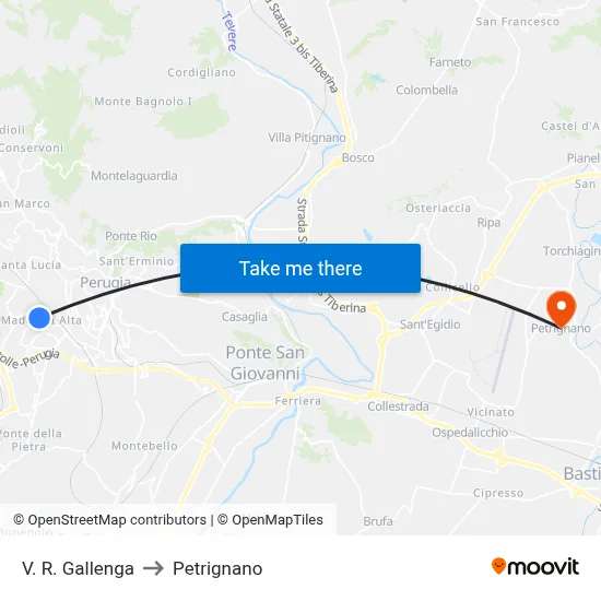 R. Gallenga Street to Petrignano map