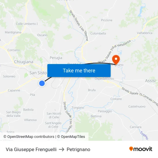 Via Giuseppe Frenguelli to Petrignano map