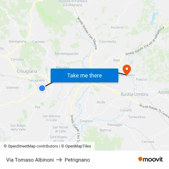 Tomaso Albinoni Street to Petrignano map
