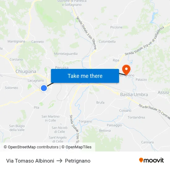 Tomaso Albinoni Street to Petrignano map