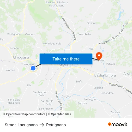 Lacugnano Street to Petrignano map