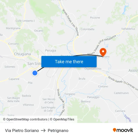 Via Pietro Soriano to Petrignano map