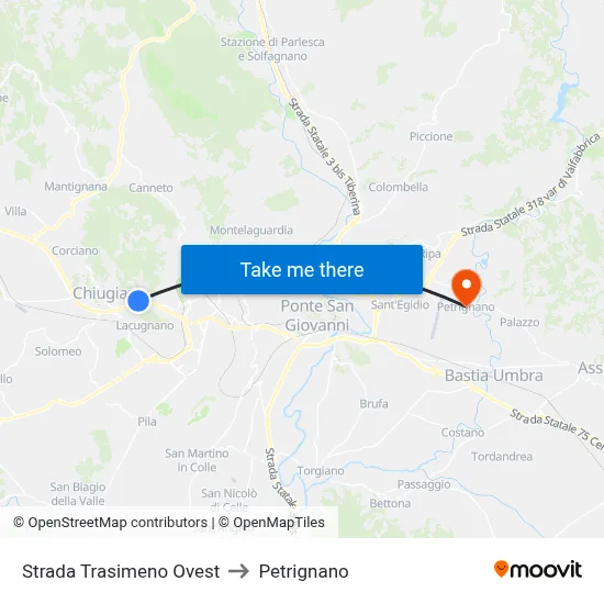 West Trasimeno Road to Petrignano map