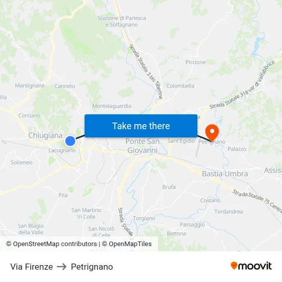 Firenze Street to Petrignano map