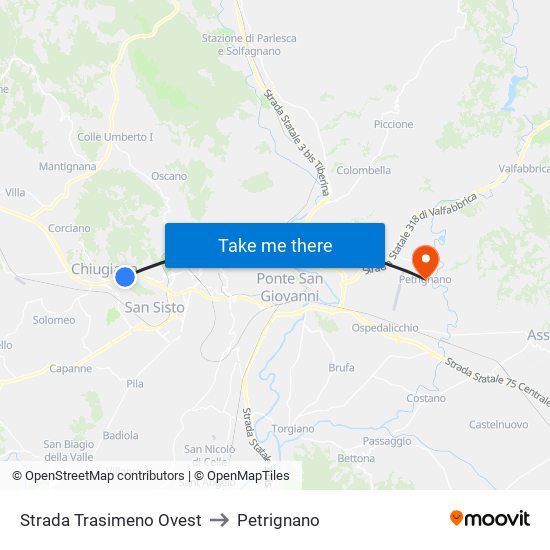 Strada Trasimeno Ovest to Petrignano map