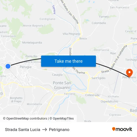 Santa Lucia Street to Petrignano map