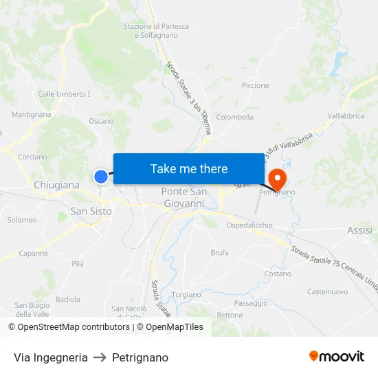 Via Ingegneria to Petrignano map
